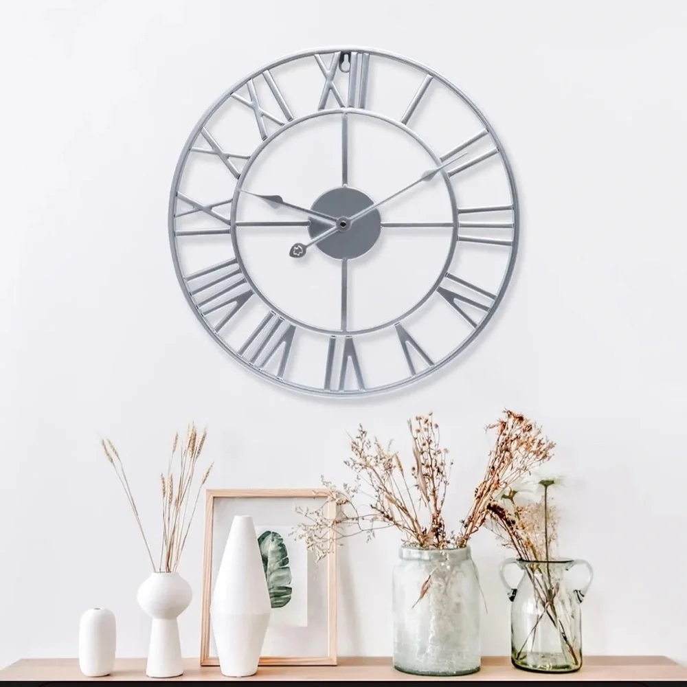 16” Metal Roman Numeral Wall Clock in Silver